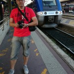 Jag på järnvägsstationen Lyon Part Dieu